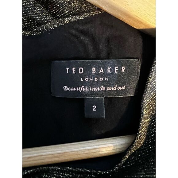 Ted Baker Women’s Size 2 Gold Knot Front Lurex Dress Long Sleeve Knee Length - Picture 12 of 13